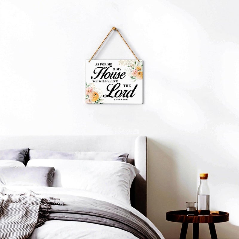 BELLOWDEER Inspirational Decor As for Me and My House We Will Serve The Lord-Joshua 24:15 Christian Bible Verse Wall Art Scripture Wooden Hanging Sign for Farmhouse Home Wall Art Decoration 10 x 8 Inches - Image 3